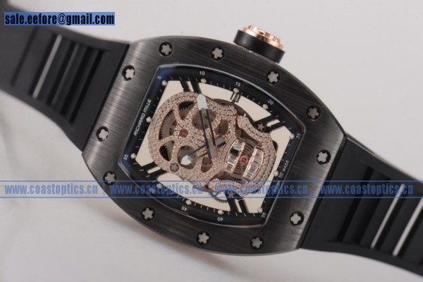 Richard Mille RM052 Watch Skeleton Dial PVD/Rose Gold Black Rubber Perfect Replica